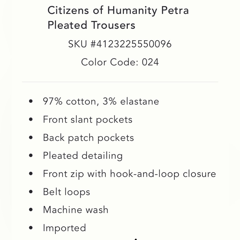NWOT Citizens of Humanity Petra pleated trousers. Beige, size 25 - Picture 6 of 6